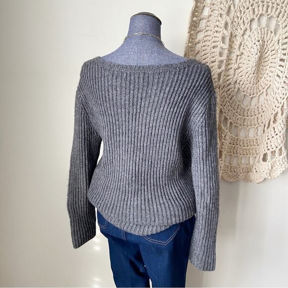 Garnet Hill Gray Ribbed Scoop Neck Sweater Oversized Size Small - Picture 2 of 4